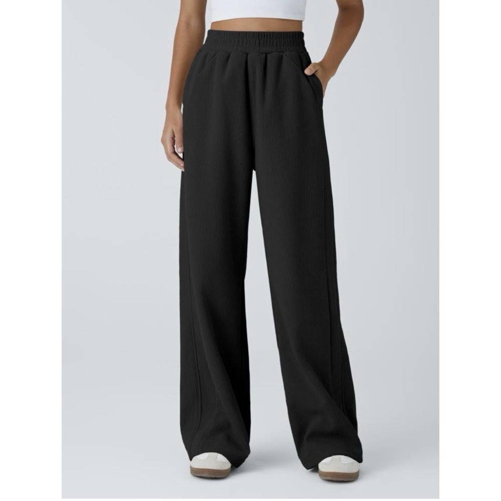 High Waisted Pocket Straight Leg Mop Corduroy Casual Pants